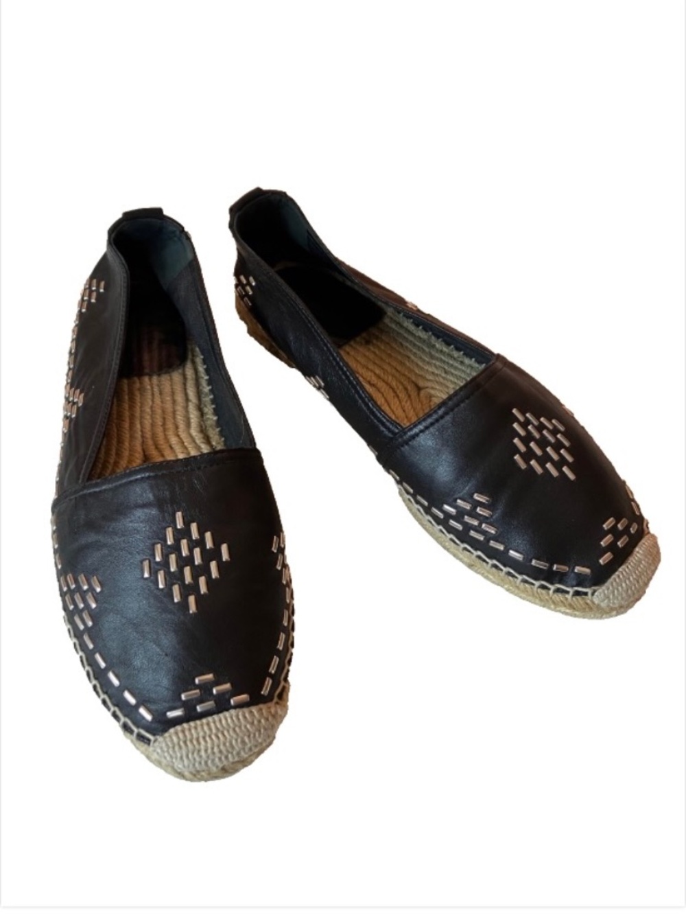 Saint Laurent YSL Black Leather Studded Espadrilles 40 10